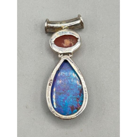 Sterling Silver 925 Blue and Pinkish Semi Precious Teardrop Stone Pendant - Picture 6 of 6